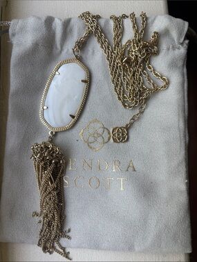 Kendra Scott Gold-tone White Pearl Pendant Necklace with Chain Tassel